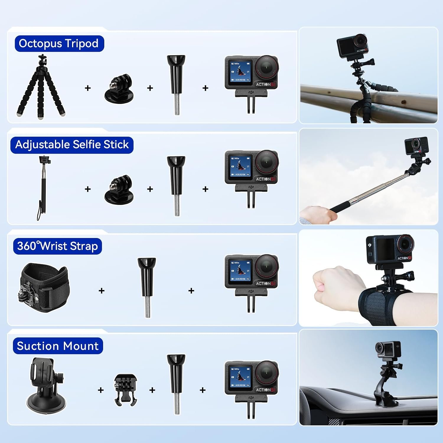 DJI Osmo Action 5 Pro Waterproof Action Camera Bundle, 1/1.3" Sensor | 4K/120fps Video, 47GB Built-In Storage, Original Standard Combo + 58-in-1 Accessory Kit + 2 Extra Batteries + Extra 64GB Card - Image 2