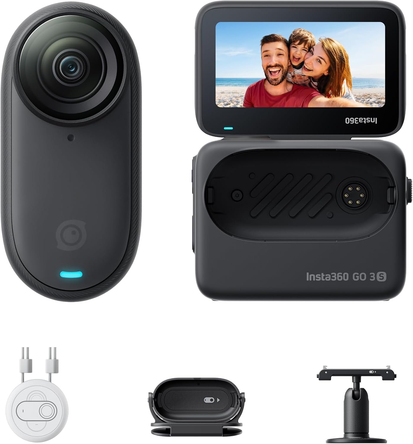 Insta360 GO 3S - 128 GB Black 4K Tiny Portable Vlogging Camera, Hands-Free POVs, Mount Anywhere, Stabilization, 140 Min Battery Life, 10m Waterproof, Pet POV (Renewed)