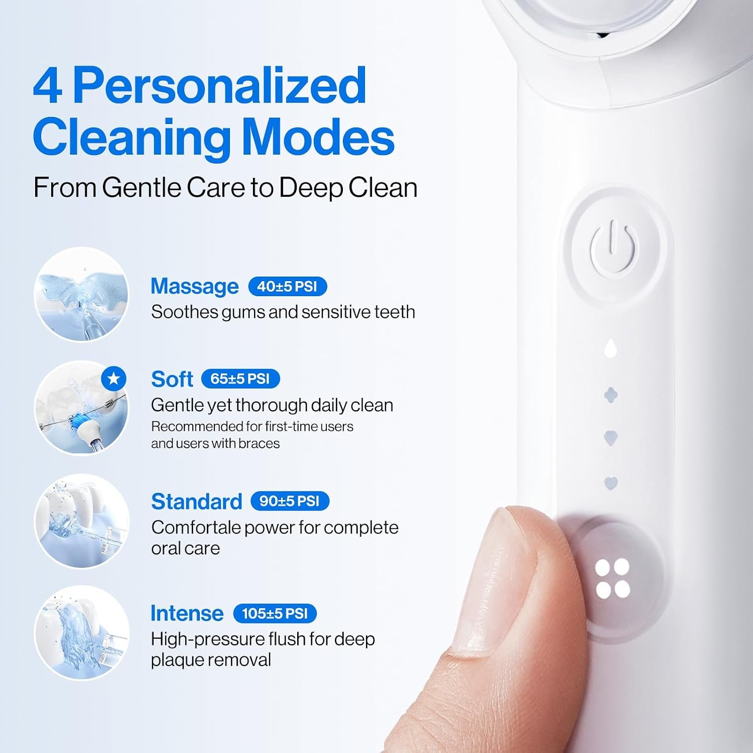 usmile C10 Portable Water Flosser for Travel, 95-Day Battery, IPX7, White | 180ml Tank, 4 Modes, 360° Nozzle, Cordless Oral Irrigator for Braces, Implants & Sensitive Teeth, Teeth Cleaner - Image 4