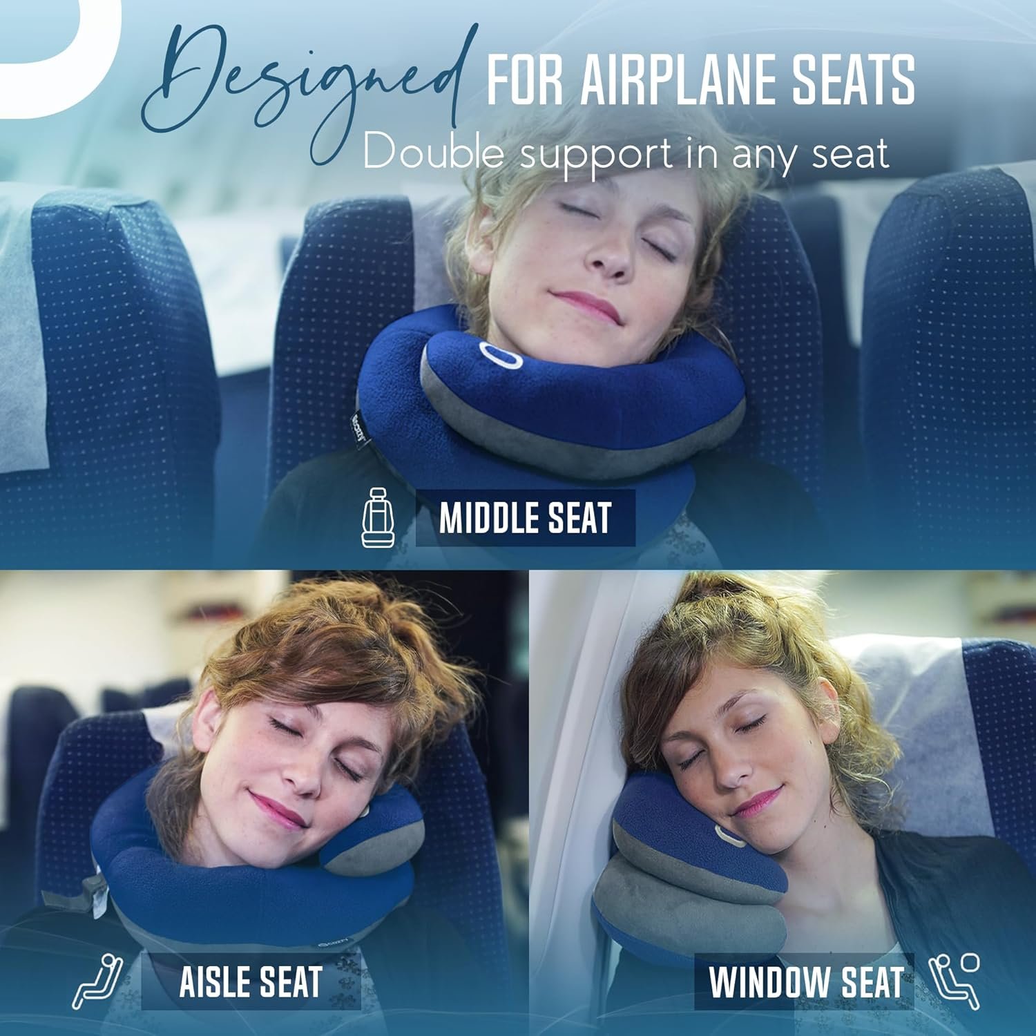 BCOZZY Travel Neck Pillow for Airplane– Patented Double Support for Head, Neck, and Chin. Best for Long Flights, Plane Sleeping, and Car Rides. Adjustable Size. Washable. Carry Bag. Large, Purple - Image 2