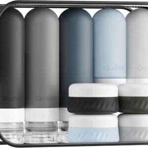 Quatish 15 Pack Travel Bottles for Toiletries, Original Patented, TSA Approved Travel Size Containers, Leak Proof Silicone Shampoo and Conditioner Bottles Women & Men, Airplane Essentials, Black