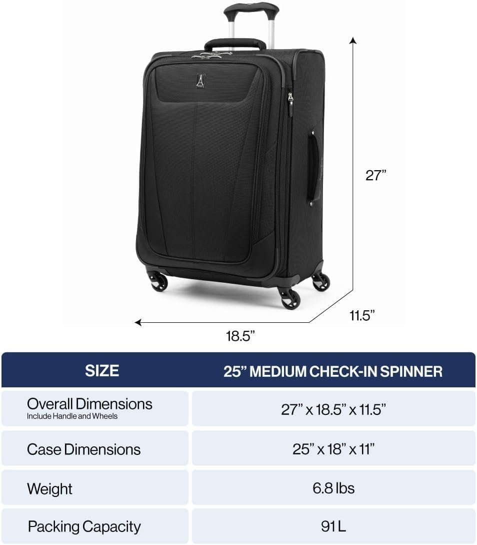Travelpro Maxlite 5 Softside Checked Luggage Spinner, Blue, 25-Inch | Medium Checked Suitcase, Expandable With 4 Wheels, Lightweight & Versatile Travel Design, Men & Women - Image 8
