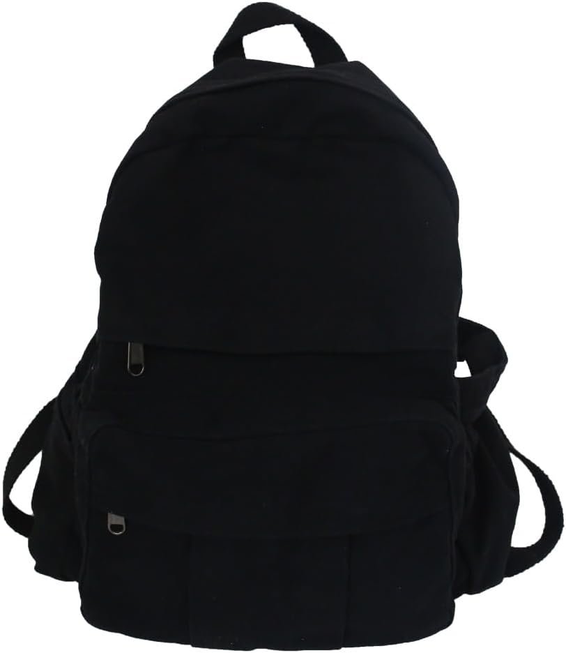 Black Canvas Backpack for Women & Men Retro Aesthetic Rucksack Basic Backpack for High School/College Students Travel Laptop Bag - Image 3