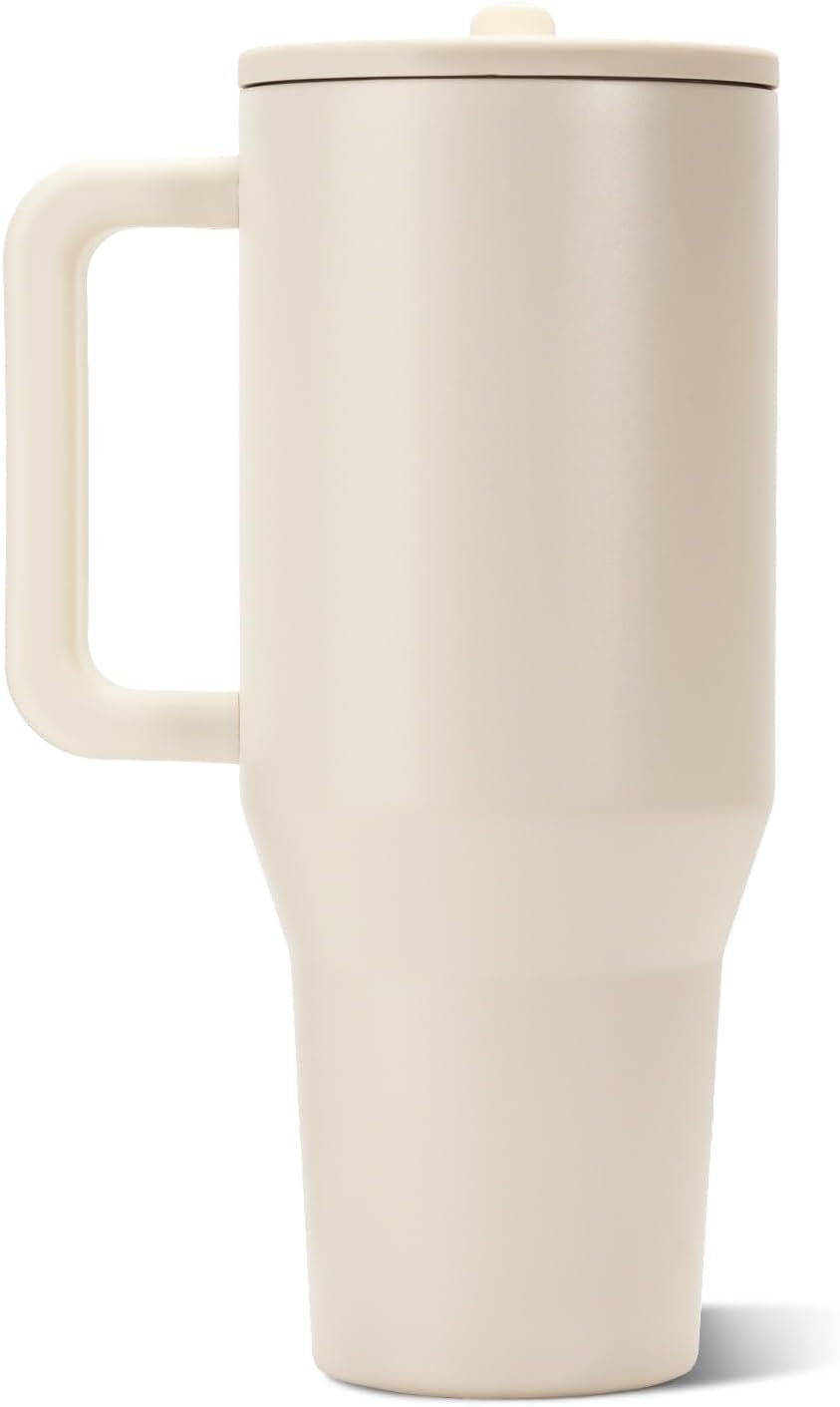 HydroJug Traveler 40oz, Insulated Tumbler with Handle & Straw, Cream - Image 2
