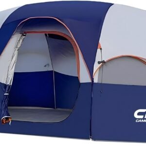 CAMPROS CP 8 Person Camping Tent, Room Divider, Rainfly, Weather Resistant | Family tent with 5 large mesh windows, double-layer design, and a carry bag, 14' x 9' x 72"(H)
