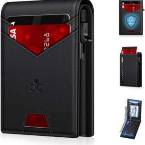 Wallet for Men RFID Blocking Minimalist Card Holder Wallet for 12-14 Cards | Slim Bifold Smart Wallet with ID Window & Cash Slot, Front Pocket Compact Metal Credit Card Case, Birthady Gifts for Men