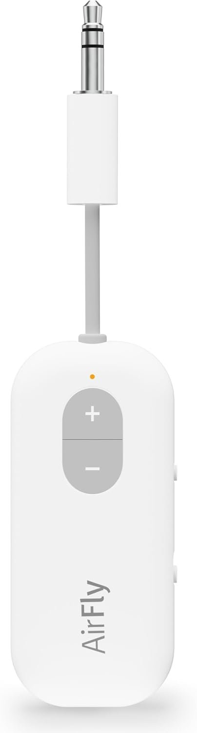 Twelve South AirFly SE, Bluetooth Wireless Audio Transmitter Adapter, White | Bluetooth Adapter for AirPods/Headphones, 20+ Hr Battery, Works with 3.5mm aux Jacks on Airplanes, TVs, Gym Equipment, Travel