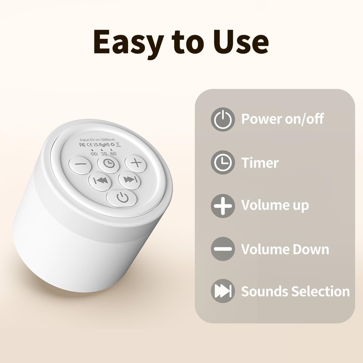 Sound Machine Mini White Noise Machine with 30 Soothing Sounds 4 Timers Memory Function for Newborn Baby Kids Adults Portable Rechargeable Sleep Brown Noise Machine for Travel Camping Home Office - Image 7