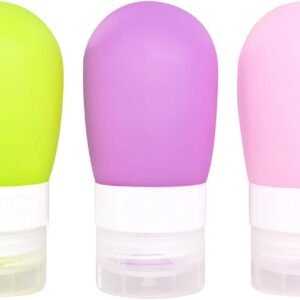 Mziart Travel Bottles for Toiletries, TSA Approved 2oz Silicone Travel Size Containers, 3 Pack Leak-Proof Squeezable Refillable Shampoo and Conditioner Bottles (Pink, Purple, Green)