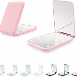 Compact Mirror with Light, 1X/3X Magnification LED Pocket Mirror for Women | Portable, Travel, Purse, Pocket, Gift, Pink, mini, small, essentials, led, fiberglass, batteries, rectangular