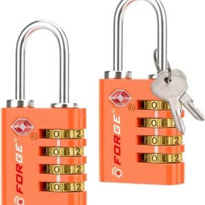 Forge Dual-Opening: Key or Combination Access Lock, TSA Approved Locks for Luggage, Pelican case, Travel, Gym, School, Stainless Steel Shackle.(Orange, 2 Pk)