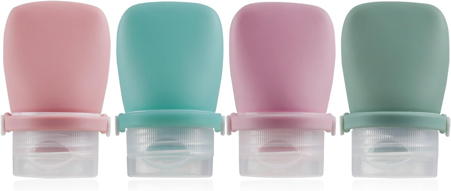 1oz Travel Bottles for Toiletries, Silicone Leak-Proof TSA Approved Travel Size Containers (4-Pack) - Reusable Refillable Bottles for Shampoo, Body Wash, Lotion