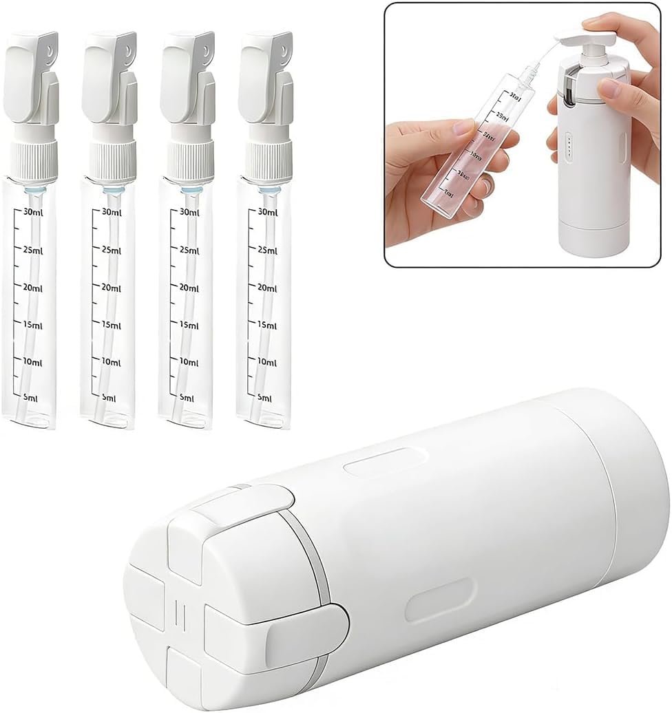 EdenEcho 4 in 1 Travel Dispenser, 4 Pack 30ML/1OZ Travel Bottles with Stickers for Toiletries, Leak Proof Travel Size Containers, Portable for Shampoo Lotion Conditioner Cream White - Image 5