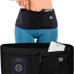 Running Belt Money Belt 4-Pocket Phone Holder | No-bounce Fanny and Waist Pack, 4 Large Security Pockets and Zipper, Fits All Size Phones Travel Documents and Passport