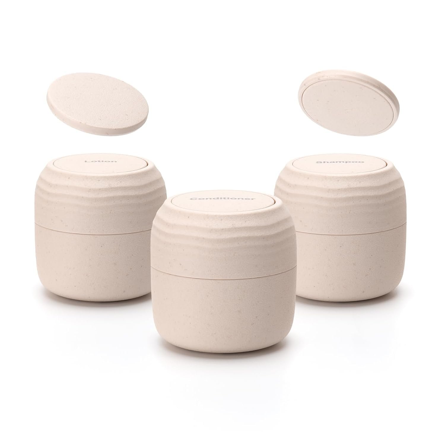 Lotour Refillable Containers, Travel Toiletry Jars, Beige 1oz 3 Pack | Plant-Based Material, Dual Thread Leakproof, TSA Compliant, Travel Friendly, Comes With Magnetic Labels & Crystal Stickers