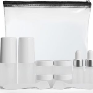 11 Piece Travel Skincare Containers Set - TSA Approved Toiletry Bag & Travel Size Toiletries Bottles - Airless Pump, Dropper Bottles & Travel Size Containers for Serums, Moisturizers, & Oils