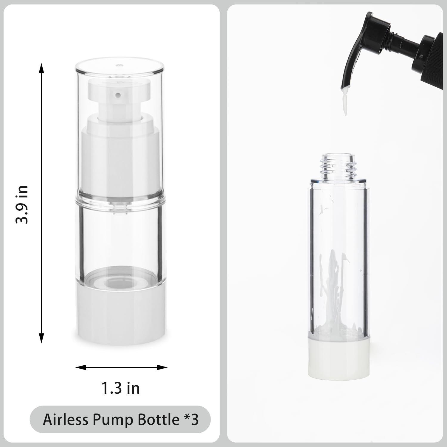 0.5OZ/15ML Clear Airless Pump Bottles, Lotion Dispenser Travel with Pump, Vacuum Plastic Travel Size Lotion Bottle for Foundation, Creams, Cosmetic(3 Pack) - Image 2