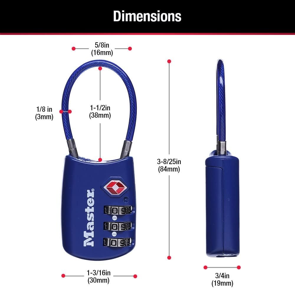 Master Lock TSA Approved Combination Luggage Lock, Blue, 4-Pack 4688BLUEC4 | TSA Accepted Set Your Own Combination Luggage Lock For Suitcases, Backpacks, Travel and Airport Security, 3-digit Lock 4-pack - Image 6