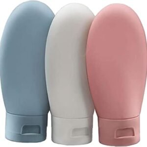 ZALUJMUS Travel Bottle, 3 Pcs Leak Proof Refillable Squeezable Containers Set(60 ml) with Label and Transparent Carry Bag for Liquid Shampoos, Soap and Toiletries. (Multicolor) | Leak Proof, Refillable Squeezable Containers, Includes Label and Transparent Carry Bag