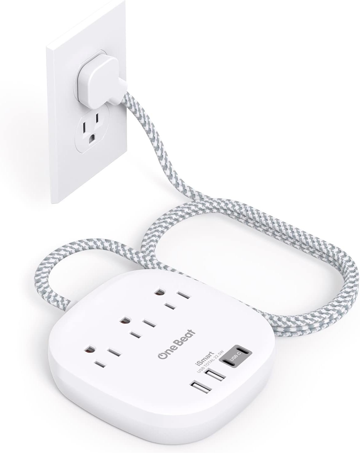 Travel Essentials, 22.5W/4.5A Flat Plug Power Strip, 6 Ft Extension Cord | 3 Outlets 4 USB Ports(2 USB C) Desktop Charging Station, Power Strip No Surge Protection for Cruise Ship, Dorm Room