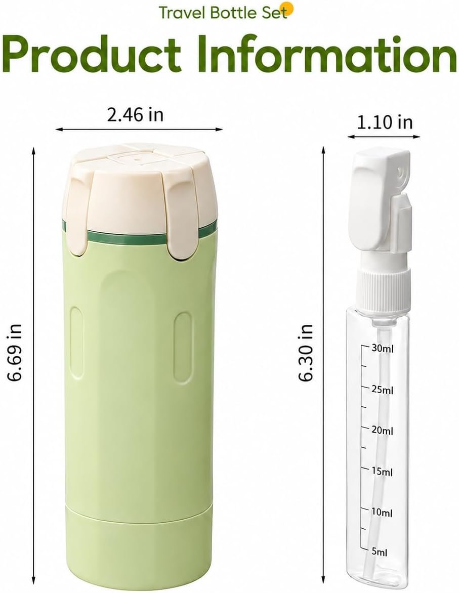 4-in-1 30ML Travel Size Dispenser Toiletries Bottles, Leak-Proof Refillable Containers Dispensers Labels Portable Toiletry Organizer Cup for Shampoo, Lotion, Soap Travel Essentials Green - Image 3
