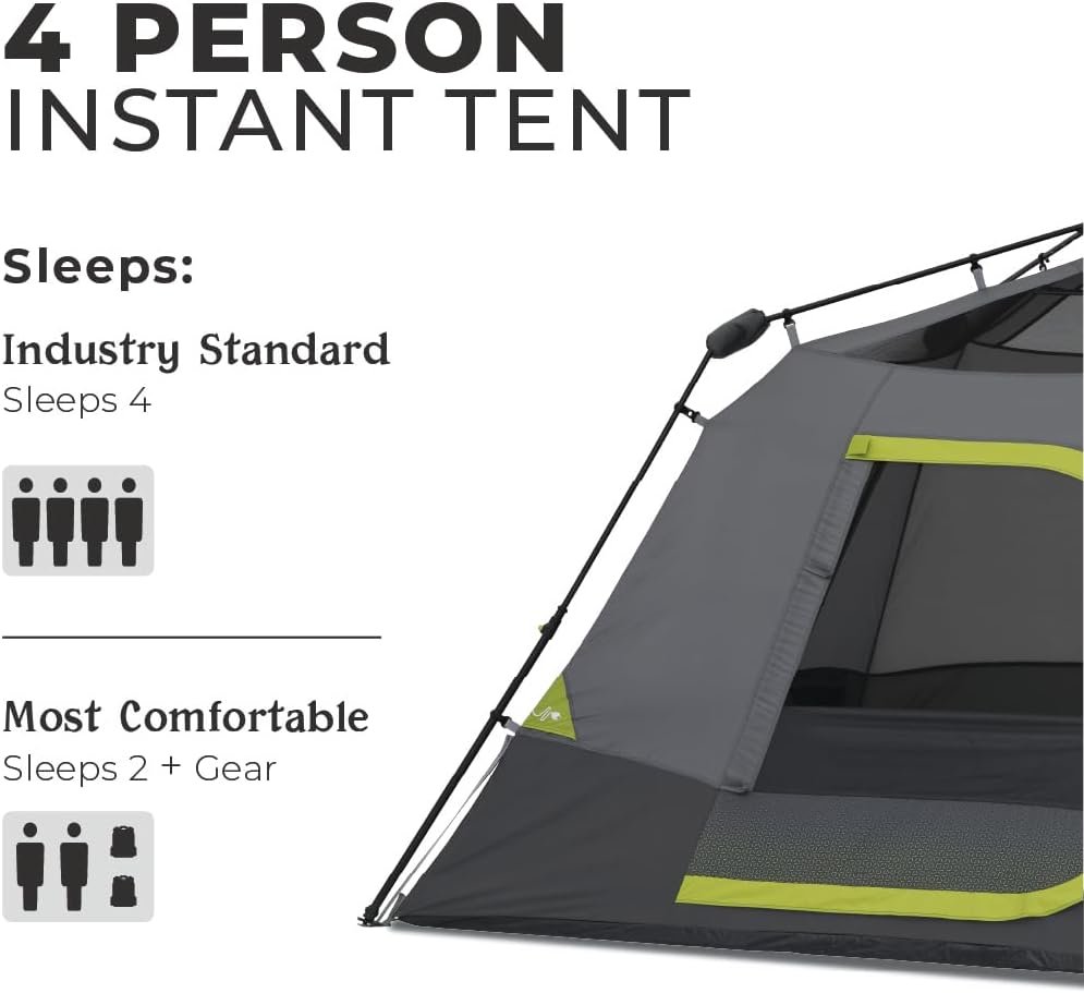 CORE 4 Person Instant Cabin Tent Camping Set | Includes 1 Pop Up Tent with 60 Second Setup, 1 Outdoor Table & 2 Camp Chairs | Perfect for Family Car Camping with Included Carry Bag - Image 4
