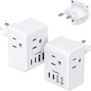 2 Pack European Travel Plug Adapter, Type C Plug Adapter Travel Essentials | International Power Adapter with 3 Outlets 4 USB Ports(2 USB C), US to Most Europe EU Spain Italy France Germany Plug Adapter