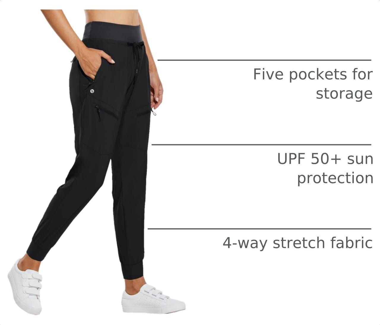baleaf Women's Lightweight Hiking Pants with 5 Zippered Pockets | High waist design, Water Resistant, Quick Dry, UPF 50+ Stretch Joggers, soft material, for Travel Hiking - Image 3