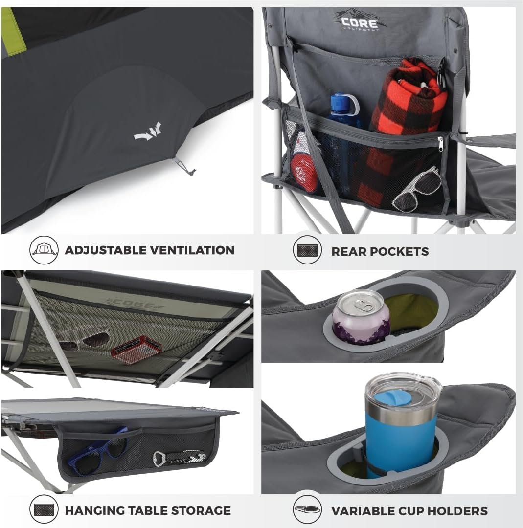 CORE 4 Person Instant Cabin Tent Camping Set | Includes 1 Pop Up Tent with 60 Second Setup, 1 Outdoor Table & 2 Camp Chairs | Perfect for Family Car Camping with Included Carry Bag - Image 5