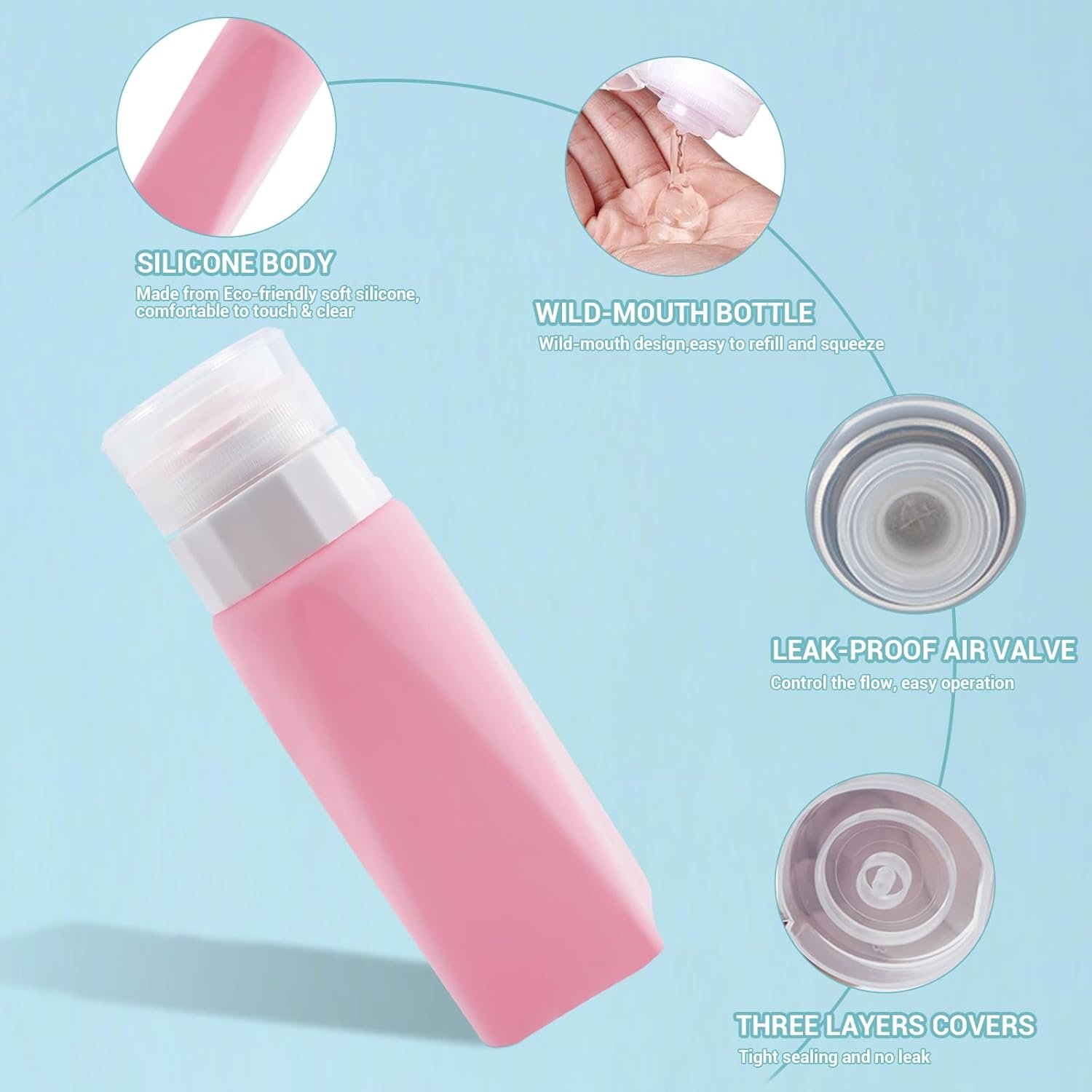 Travel Bottles Leak Proof,3 oz TSA Approved Silicone Squeezable, Refillable Containers Set for Toiletries Shampoo Conditioner Lotion - Image 6