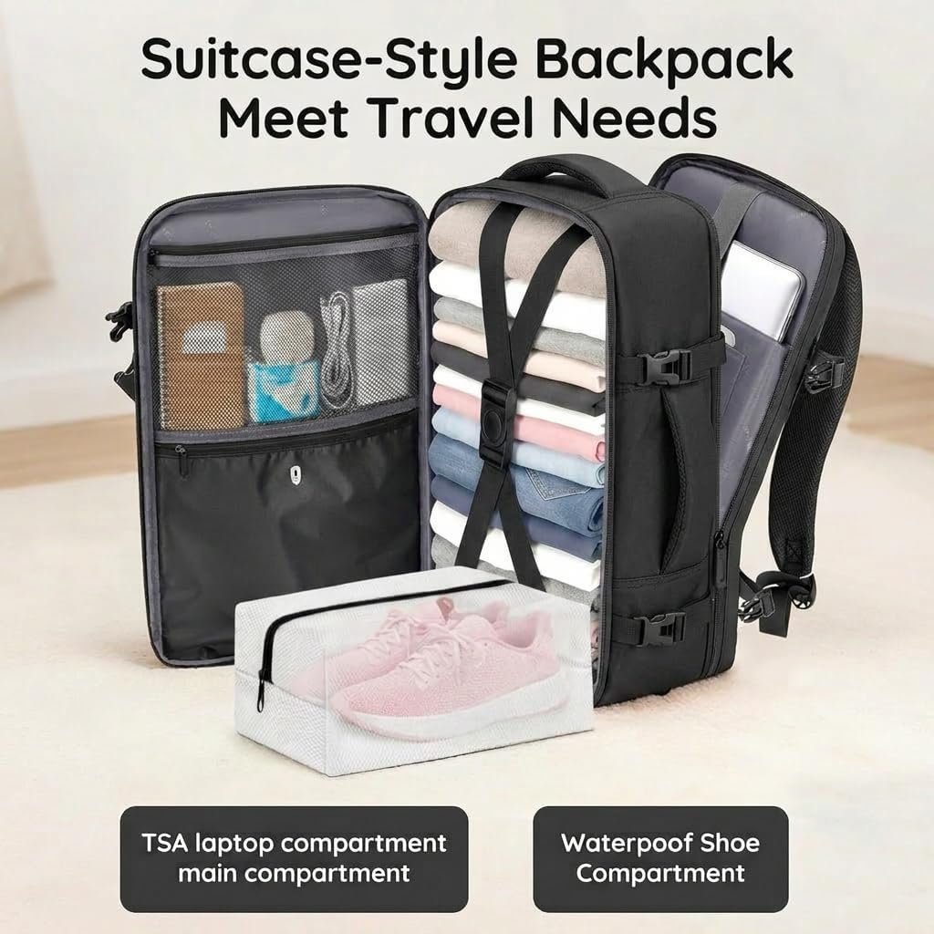 Taygeer Mochila De Viaje Para Hombre, TSA Travel Laptop Backpack for Men | Carry on Bag, Fits 15.6 Inch Laptop, Shoe Pouch, Water Bottle Pocket, Travel Gift for Men Business Work Black - Image 4