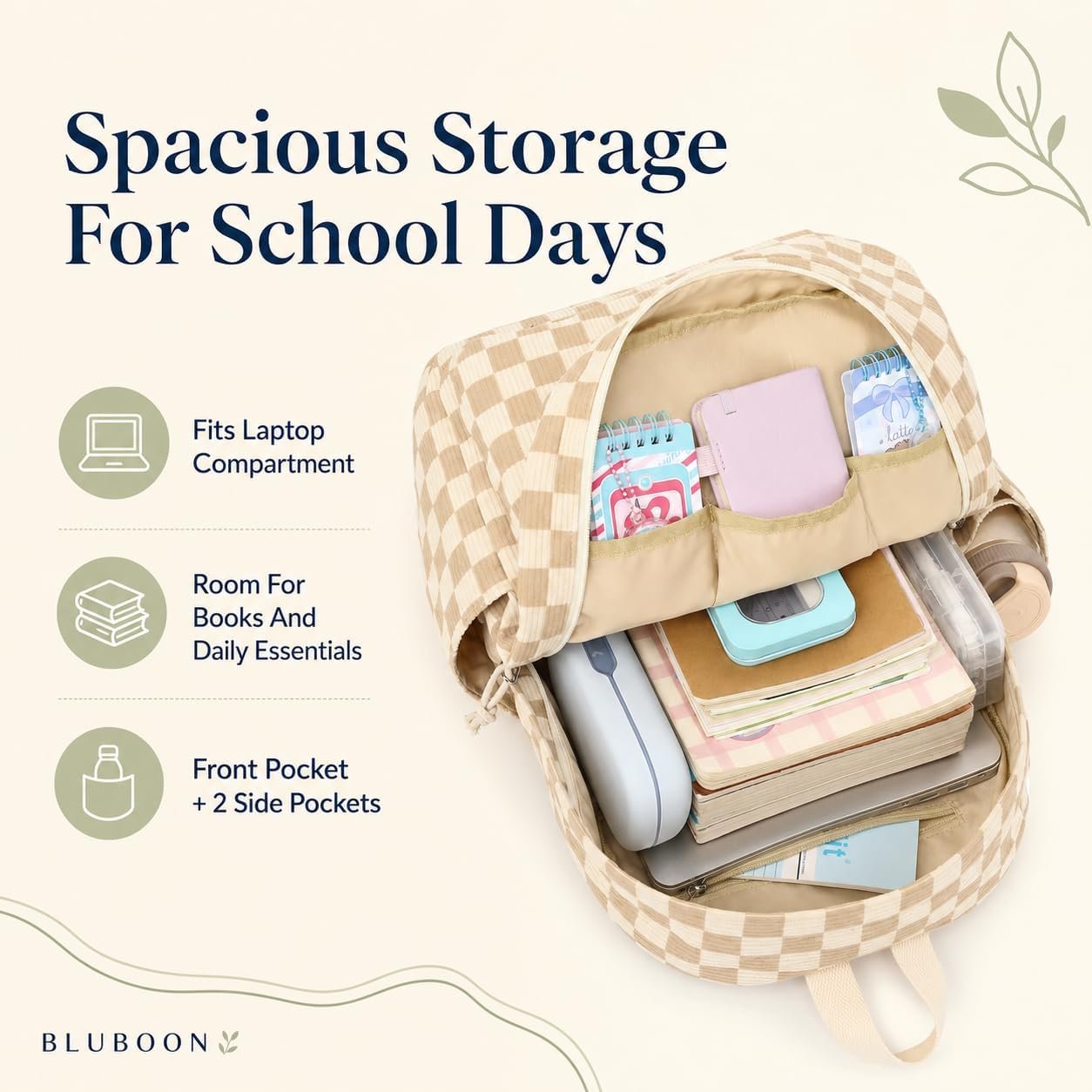 Bluboon School Backpack for Teen Girls Bookbags Elementary High School Corduroy Laptop Bags Women Travel Daypacks - Image 3