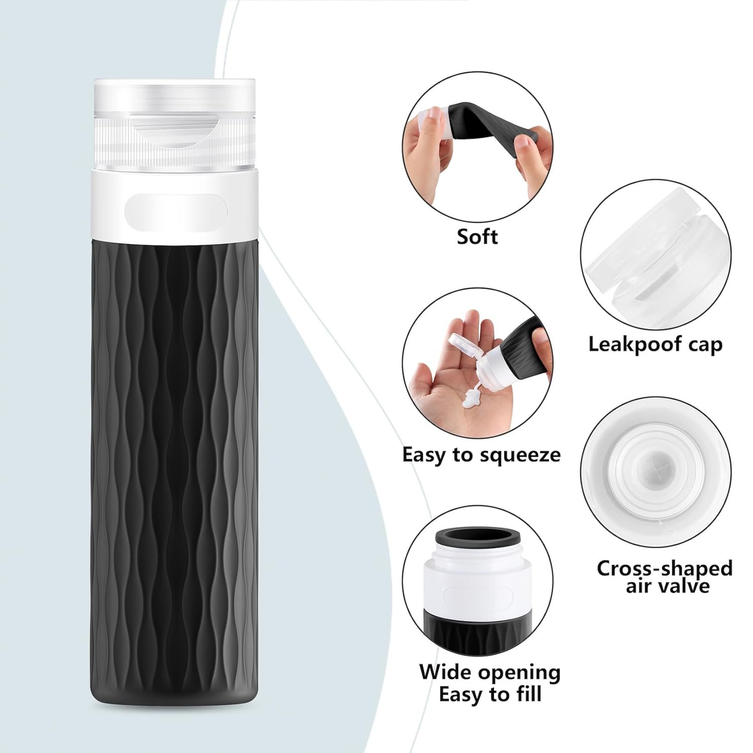 Travel Size Bottles for Toiletries, TSA Approved Travel Containers 3.4oz | Silicone Travel Shampoo & Conditioner Toiletry Bottles, Leak Proof Refillable Travel Essentials Squeeze Bottles, BPA Free - Image 3