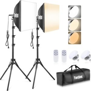 Torjim Softbox Photography Lighting Kit | 16" X 16" & 85W LED Studio Lights | Soft Diffusion For Even Light | 3000-7500K Adjustable LED Bulbs for Studio Photo Video Recording Live Streaming Portraits