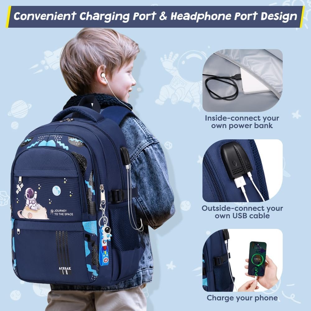 ACESAK Backpack for Boys - Boy Backpack Schoolbag for Boys Kids Children Teens Girls Elementary Middle School Bags, Waterproof Lightweight Kids Bookbag Backpacks Casual Daypack with Lunch Bag Set - Image 4