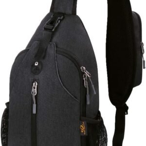 WATERFLY Crossbody Sling Backpack Sling Bag Travel Hiking Chest Bag Daypack (Black) | Small Hiking bag,Multi-compartment storage,Water-resistant,Breathable back pad,Reversible adjustable shoulder strap