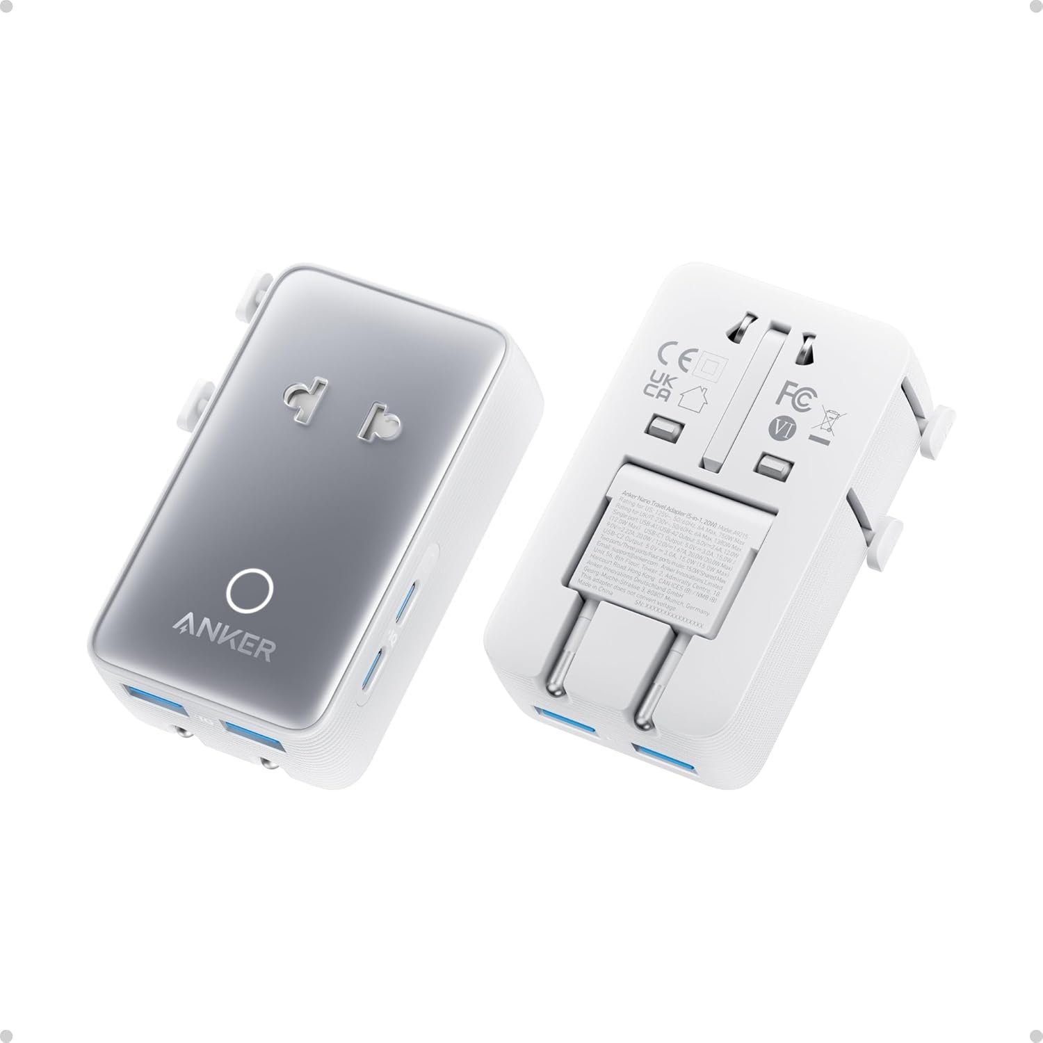 Anker Nano Travel Adapter, 2 USB C Universal Charger, 20W, 1× 2-Pin AC | European Power Plug, Smart Temperature Control, Works in 200+ Countries, Not a Voltage Converter, Travel Essentials(1-Pack)