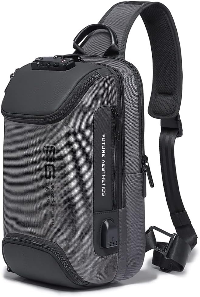 BANGE Sling Bag for Men, Waterproof Crossbody Backpack, USB Charging Shoulder Bag, Daypack for Travel, Work, Hiking