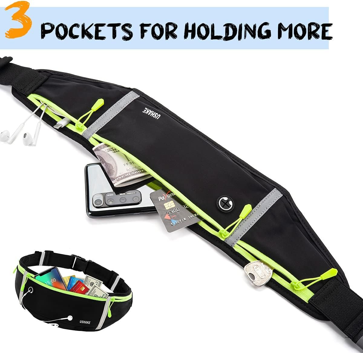 USHAKE Slim Running Belt, Workout Fanny Pack for Men Women,Exercise Waist Pack for Apple iPhone Holder, Runner Belt for Running Walking Cycling Camping Gym - Image 2