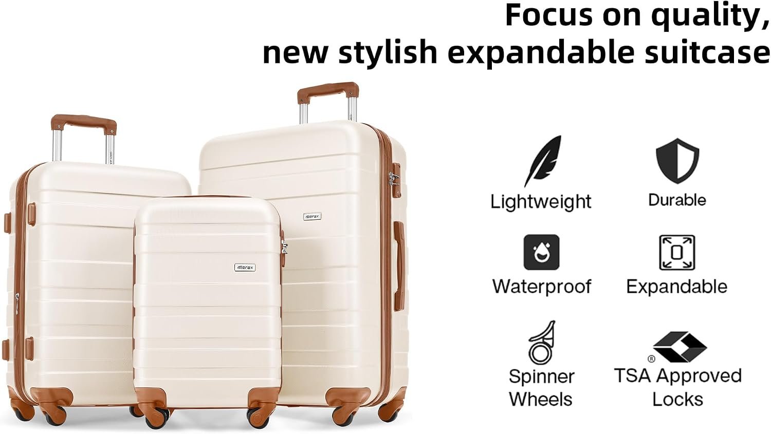Merax 3 Piece ABS Hardshell Luggage Sets Spinner Wheel Suitcase Suit Case - Image 2