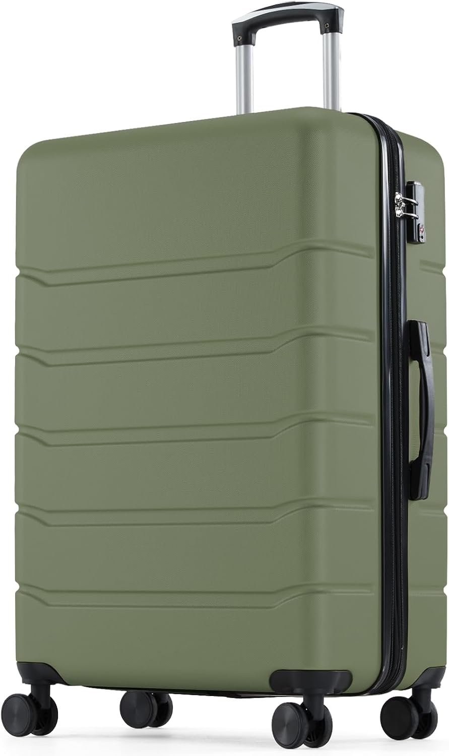 Sweetcrispy 28 Inch Checked Luggage, Suitcase with Spinner Wheels | Expandable, ABS Hard Shell, Lightweight, Rolling, Smooth, TSA Lock, Business Trips and Daily Vacations, Green