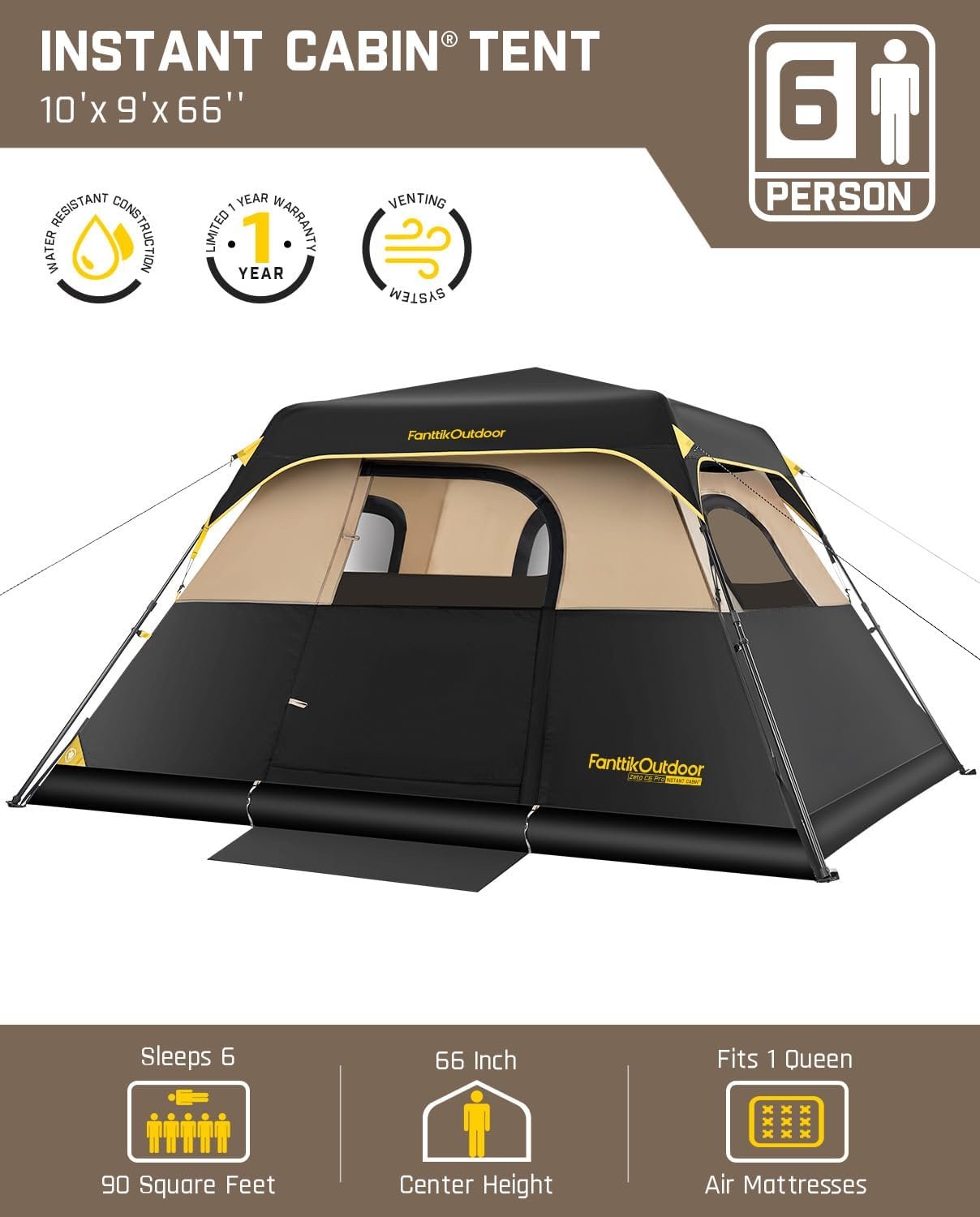 FanttikOutdoor 4/6/8/10 Person Instant Tent for Camping Setup in 60s | Camping Tent with Rainfly & Windproof, Portable Instant Cabin Tent with Carry Bag for Family Camping & Hiking - Image 2