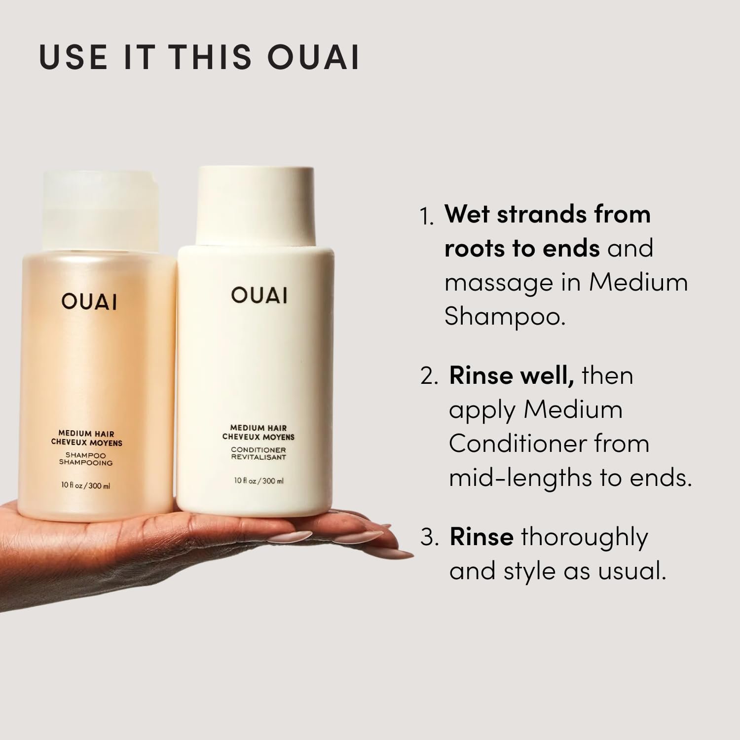 OUAI Medium Shampoo & Conditioner Set - Travel Size (3 Oz) | Hydrating Shampoo & Conditioner with Coconut Oil, Babassu, Kumquat Extract & Keratin, Sulfate, Paraben & Phthalate Free - Image 7