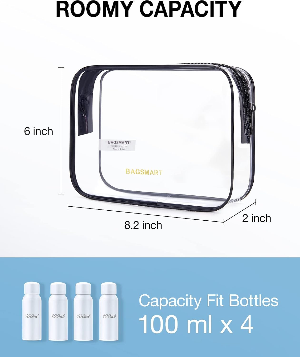 BAGSMART Clear Toiletry Bag 2-Pack TSA Approved Water-Repellent, Black | Carry on Travel Accessories Bag, Airport Airline Quart Size Bags for Women Men, Makeup Cosmetic Bag - Image 2