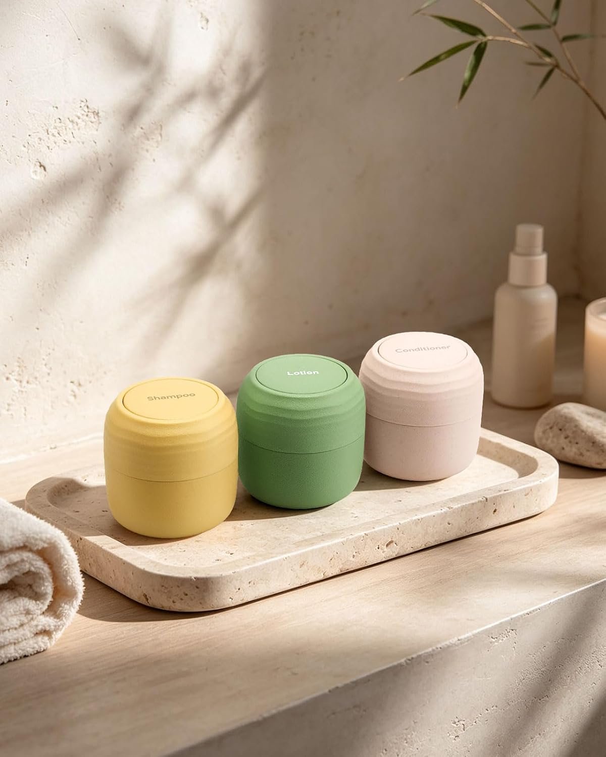 Lotour Refillable Containers, Travel Toiletry Jars, Beige 1oz 3 Pack | Plant-Based Material, Dual Thread Leakproof, TSA Compliant, Travel Friendly, Comes With Magnetic Labels & Crystal Stickers - Image 9