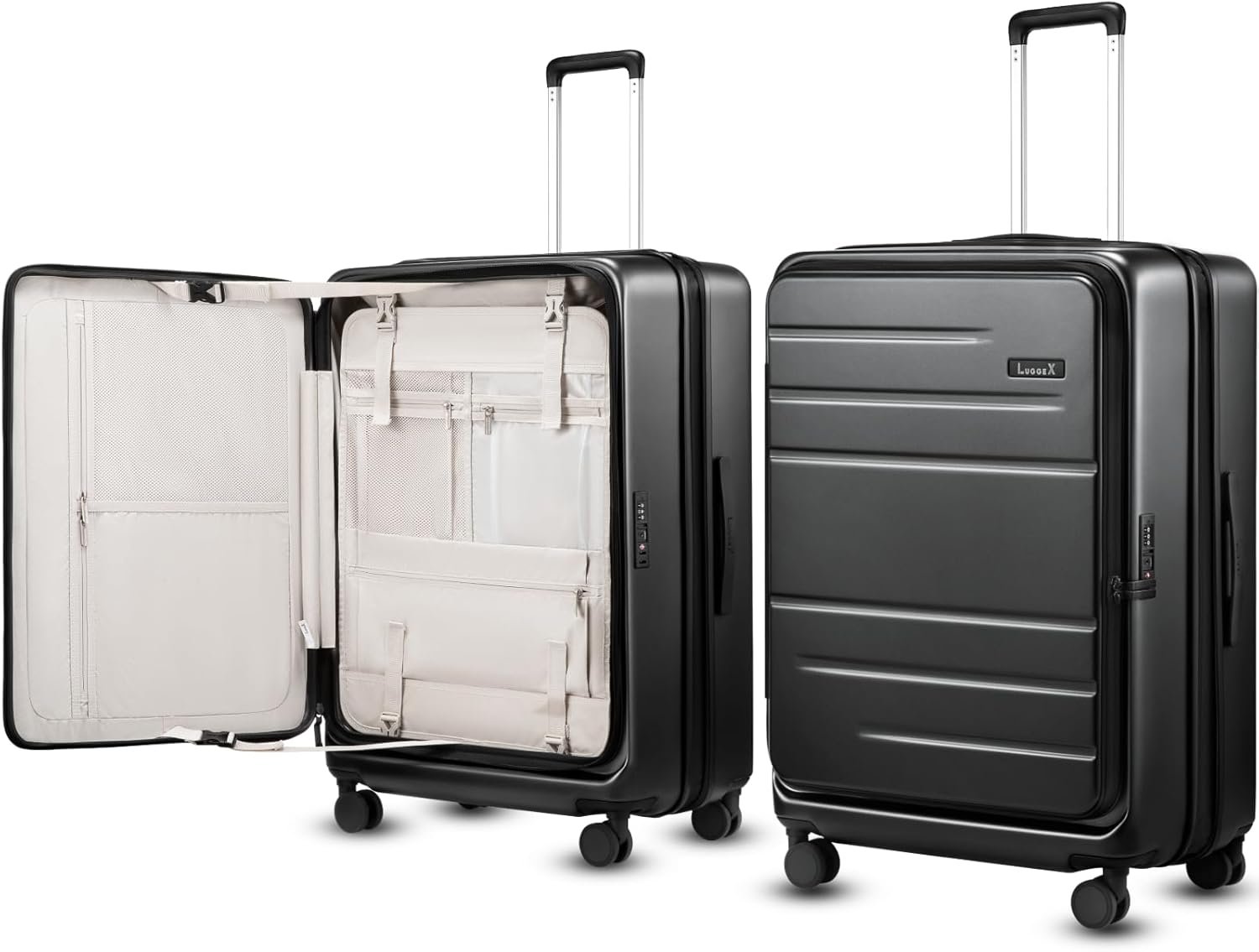 LUGGEX Checked Top Opening Expandable Suitcase, Black, 28" | Checked Luggage, Top Opening Design, 100% PC Hard Shell, Expandable Storage, TSA Approved Lock, 105L-115L Capacity, FX-Core
