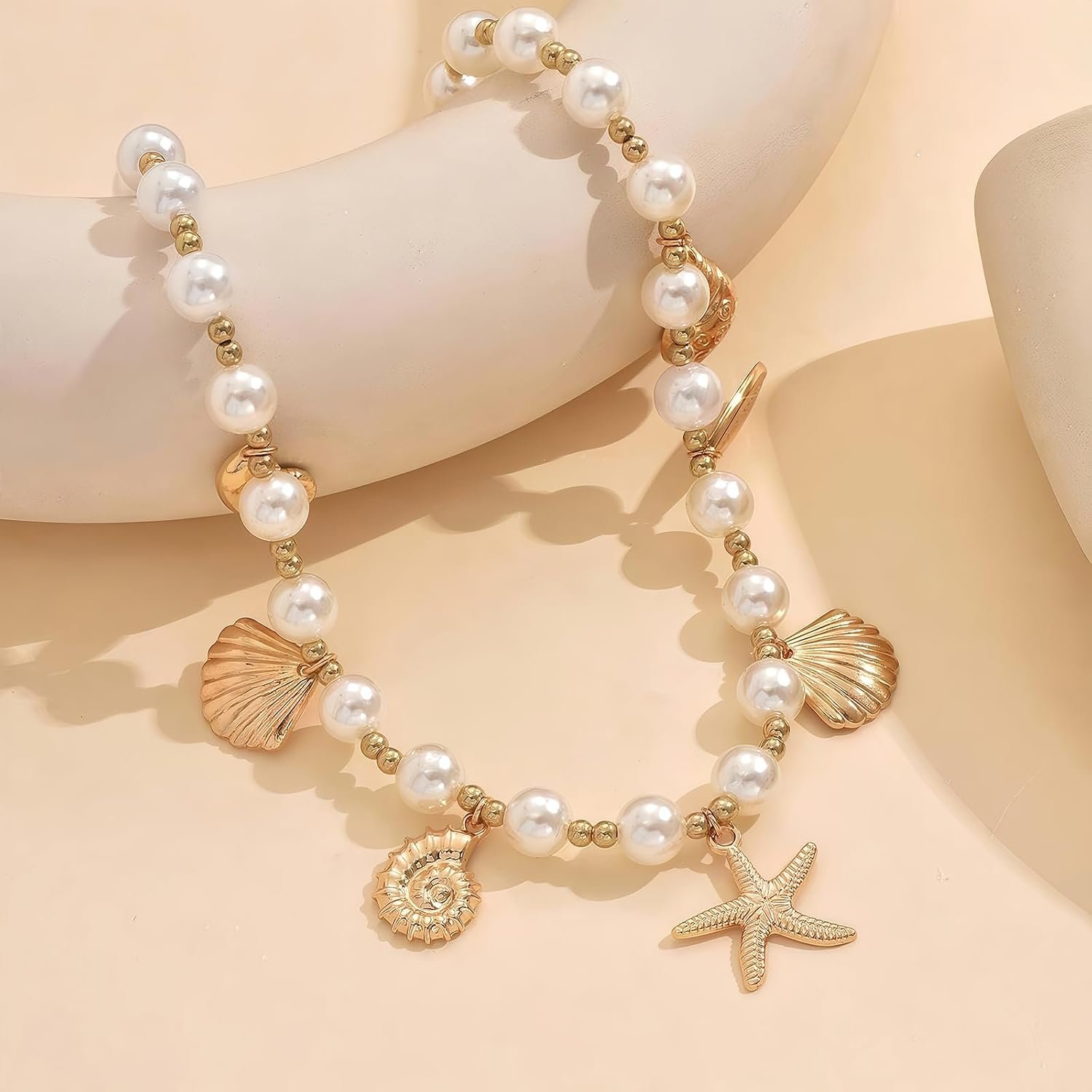 Nackiy Shell Starfish Necklace for Women, Boho Beach Vacation Jewelry | Gold Plated Layered Charm Necklace, Boho Bead Strands, Adjustable Fit, Pearl Shell Starfish Charms, Summer Jewelry Gift - Image 6