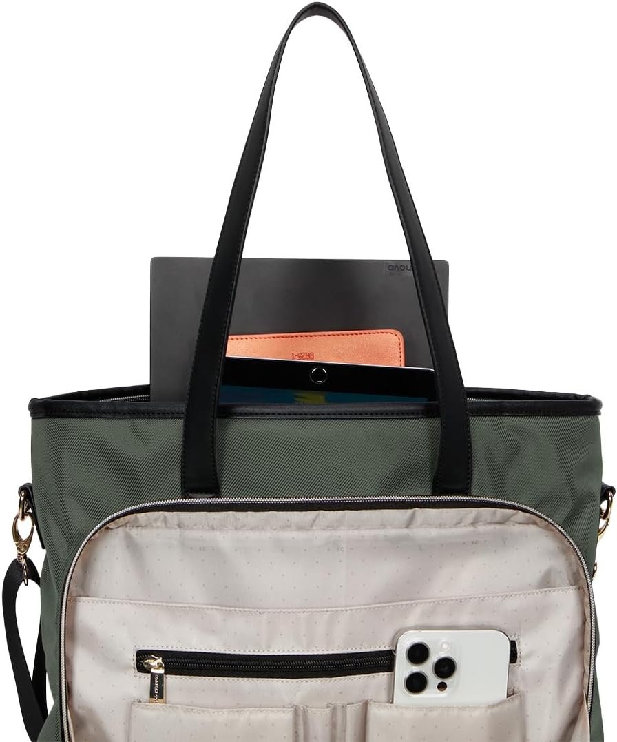 Kenneth Cole REACTION Chelsea 2-Piece Bundle - 20" Chevron Expandable 8-Wheel Carry-On Suitcase & Matching 15" Laptop Tote Bag, Olive - Image 5