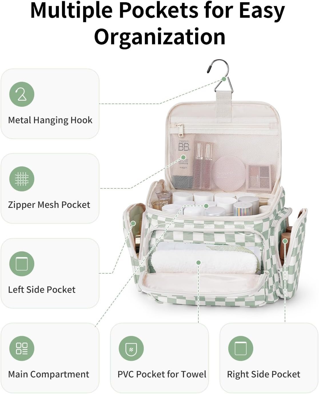 Narwey Hanging Travel Toiletry Bag for Women, Large Makeup Cosmetic Bag | Wide Open, Organized Pocket, Dry Wet Separation, Portable Bathroom Travel Bag for Full Size Toiletries, Vivid Pattern, Gifts - Image 3
