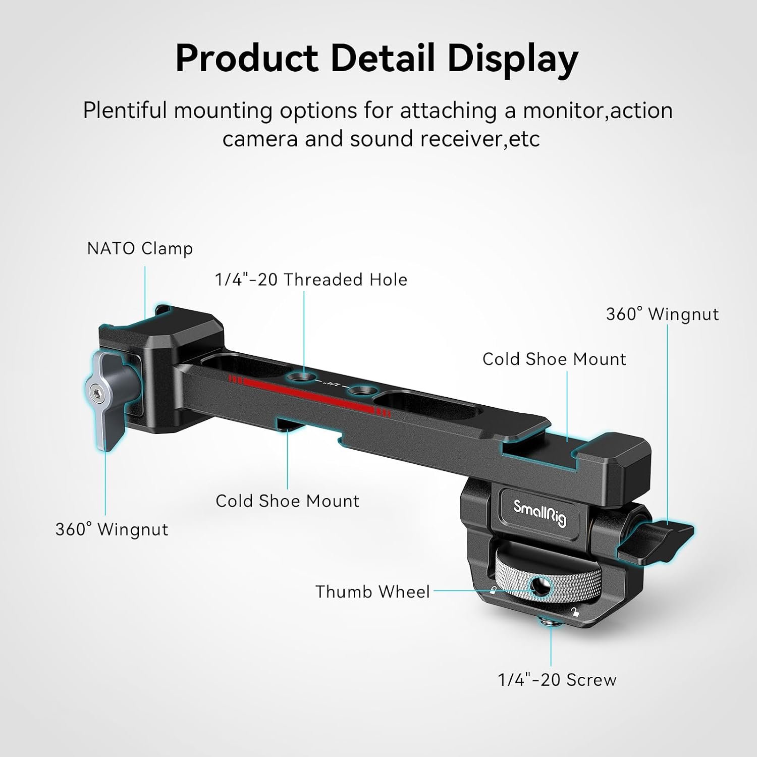 SmallRig Adjustable Camera Monitor Mount with Quick Release NATO Clamp | with Cold Shoe Mount, Anti-Twist Design for DJI RS 5 / RS 4 Mini/ RS 4/ RS 4 Pro/ RS 3 Pro/ RS 3 Mini/ RS 3/ RS 2/ RSC 2 - Image 4
